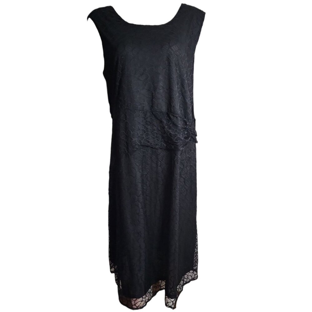 Roamans Dress Womens Plus Size 20W Solid‎ Black Lace Sleeveless LBD Classic Cute